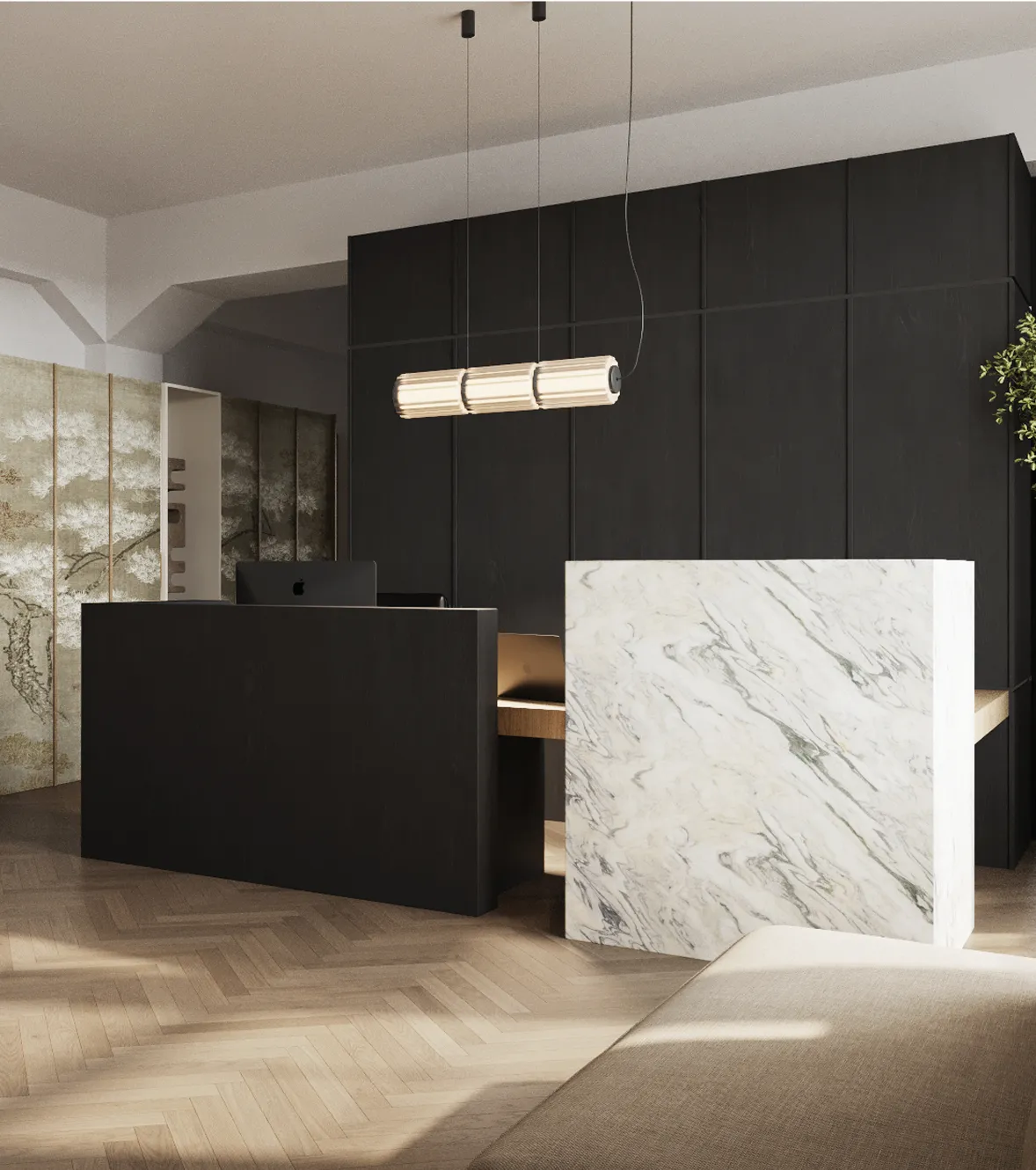 Nowoczesna recepcja w kancelarii notarialnej, projekt NAM STUDIO