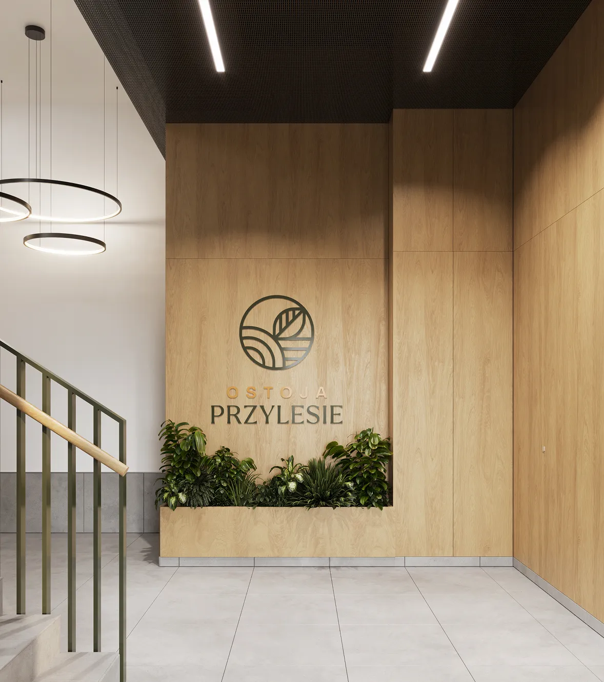 Przestrzeń wspólna inwestycji Ostoja Przylesie, projekt wnętrz deweloperskich NAM STUDIO