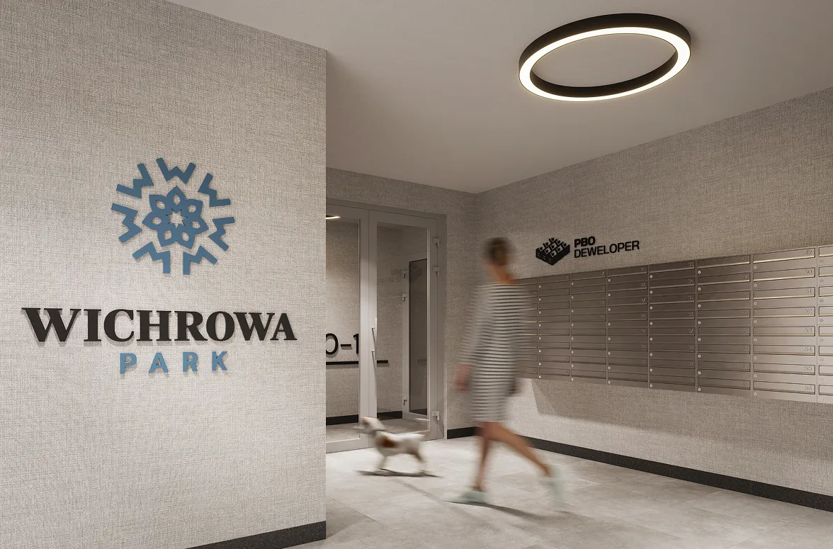 Cześć wspólna inwestycji Wichrowa Park, projekt wnętrz deweloperskich NAM STUDIO