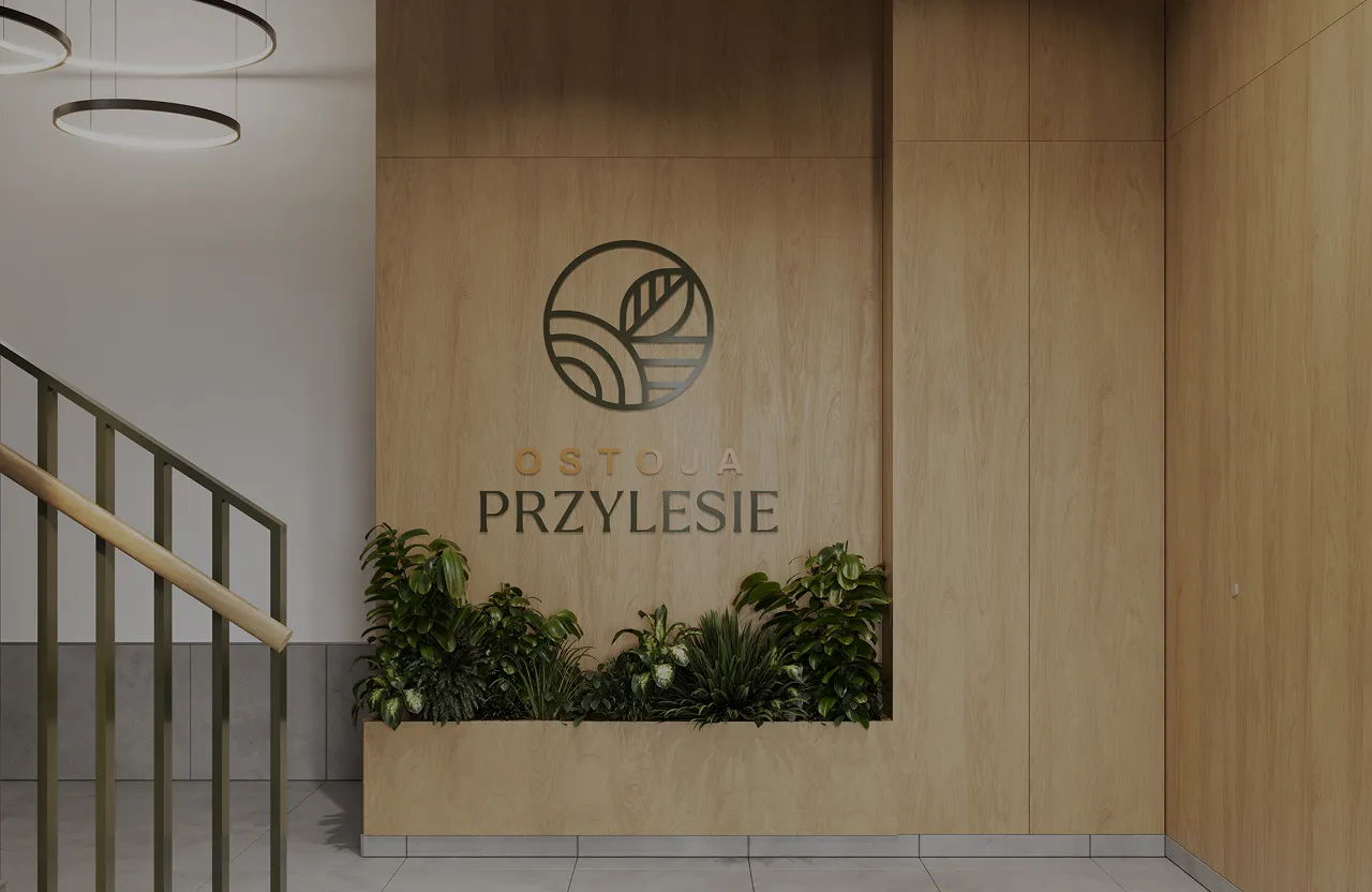 Klatka schodowa w projekcie Ostoja Przylesie - projekt wnętrza deweloperskiego, NAM STUDIO